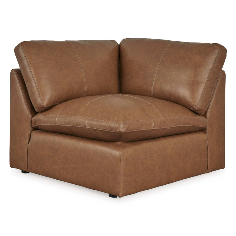 Canapé modulaire en cuir caramel Emilia, H 36 po x l 170 po x P 130 po