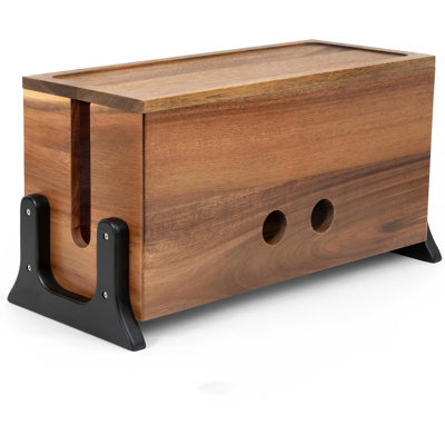 Très grande boîte de rangement pour câbles en bois d'acacia massif