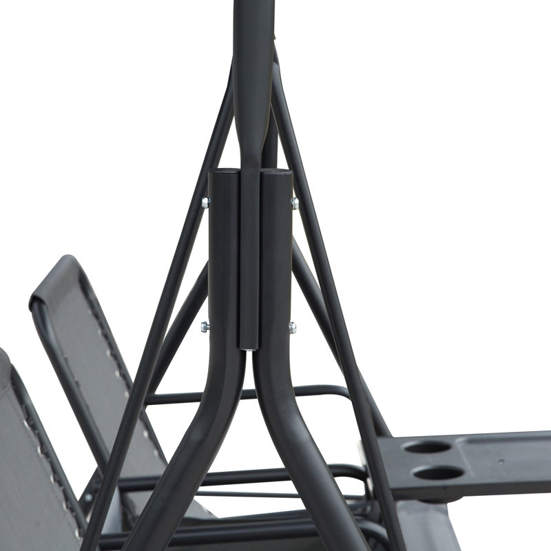 Gray 2-Person Outdoor Swing with Canopy and Storage Table