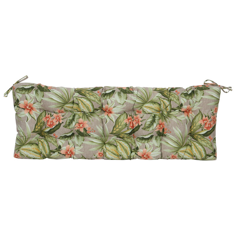 Tufted Outdoor Bench Cushion, 55" W x 19" D, Tan/Pink/Tahiti Sunrise Floral
