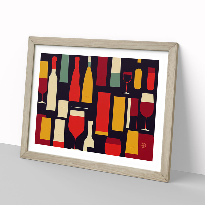 XH1022-10173X Wine Bottle Retro Art Vol.6 Abstract 1 Piece Single Picture Frame Wall Art, 25cm H x 34cm W x 2cm D, Oak