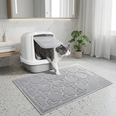 Litter Mat with Litter Lock Mesh, 24"x20", Soft Material, Traps Litter, Easy Clean, Non-Slip, Water Resistant, Keeps Floors Litter-Free, Gray