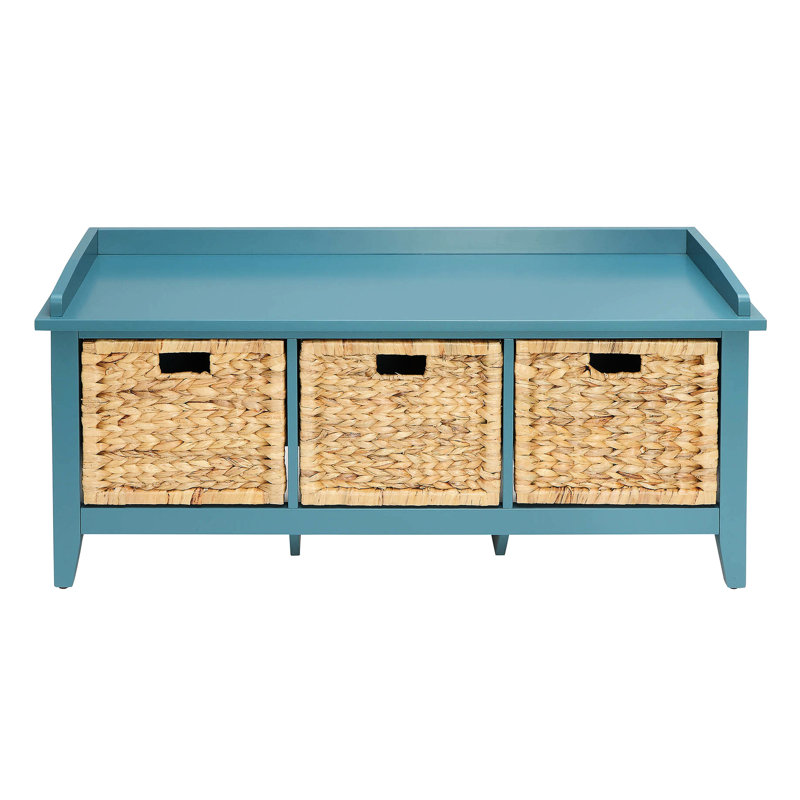 Banc de chambre à coucher bleu sarcelle avec tiroirs de rangement - Bois composite en 3 teintes