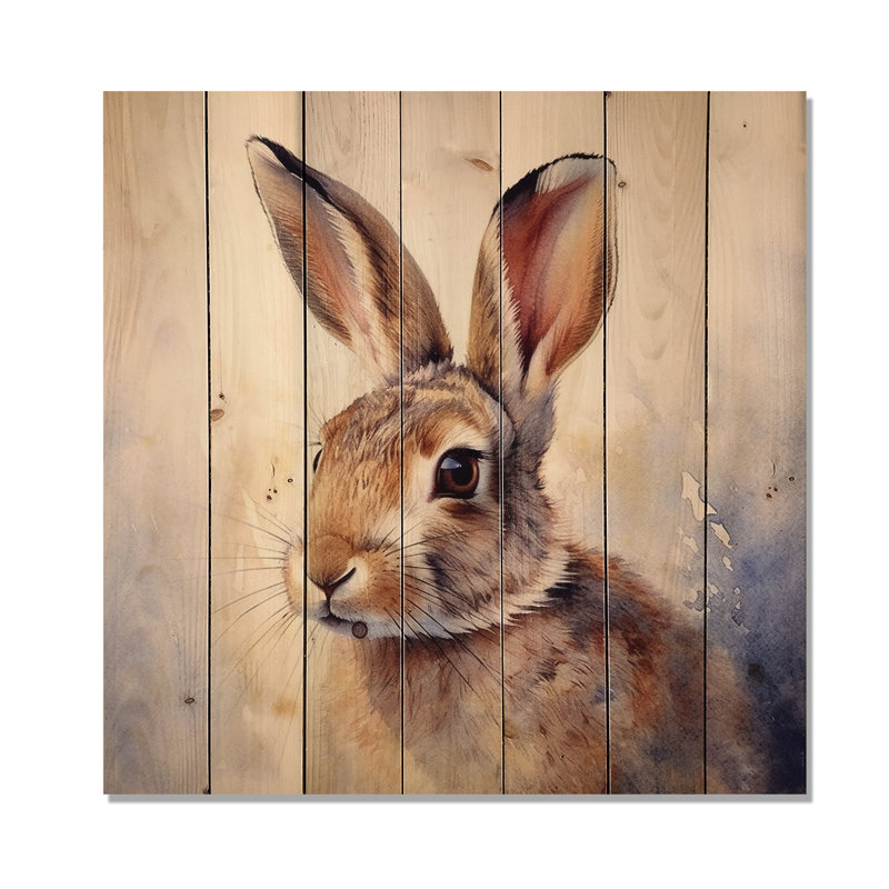 Lapin, art mural en bois, imprimé animal mignon - Sweet Rabbit I, H 35 po x l 35 po x P 0,78 po