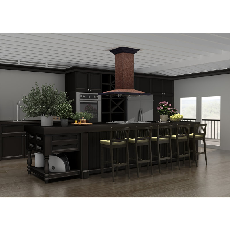 30" 400 CFM Ducted Island Range Hood, Hand-Hammered Copper, 36"