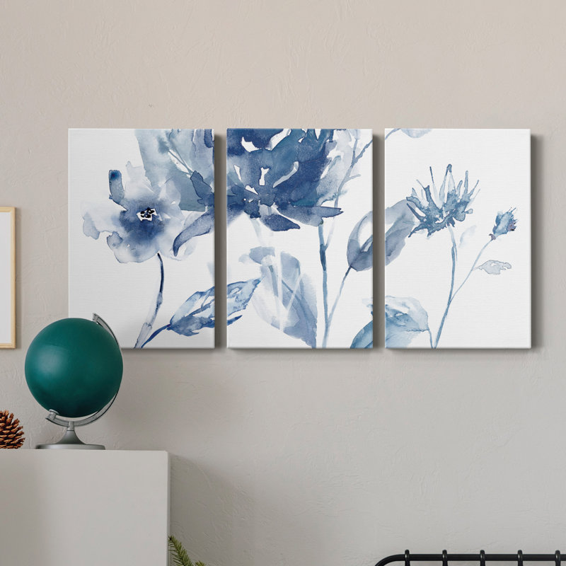 Translucent Blues I - Toile tendue avec châssis de qualité supérieure - Prêt à accrocher, H 18 po x l 36 po x P 1 po