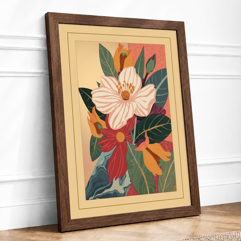 Pale Pink Bloom Botanical - Framed Print, A1 - 84.1 x 59.4 cm, Walnut