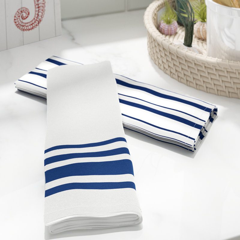 Cotton Stripe Embroidered Tea Towel Kitchen Towel, Blue