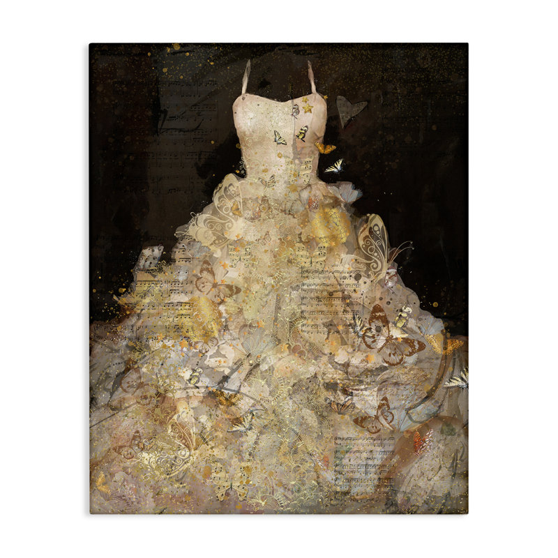 Collage détaillé de la robe de soirée avec collage de papillons par Marta Wiley - impression, H 20 po x l 16 po