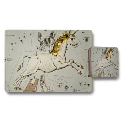 Unicorn Celestial Map Placemats and Coaster Set Vintage Atlas Style