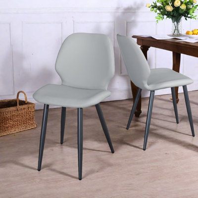 Modern Light Grey Dining Chairs, Metal Legs, Upholstered Set Of 2 For Kitchen