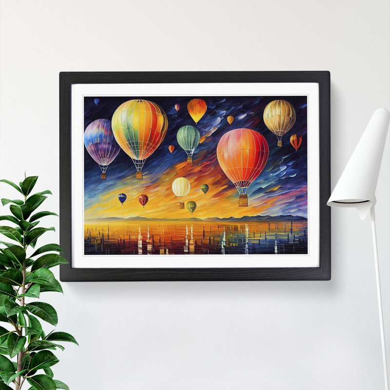 Many Hot Air Balloons - Single Picture Frame Painting, Black, 46cm H x 64cm W x 2cm D