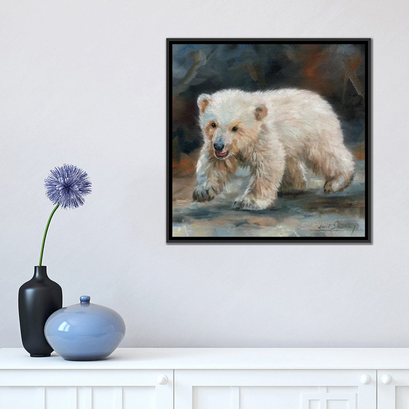 «Polar Bear Baby», impression sur toile, H 18 po x l 18 po x P 1,5 po, Toile avec cadre noir, Pas de tapis