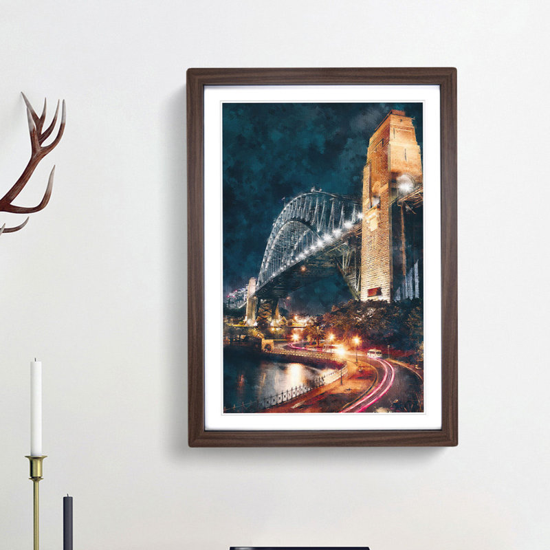 Sydney Harbour Bridge Australia Abstract - Picture Frame Painting Print, Walnut Framed, 87cm H x 62cm W x 2cm D