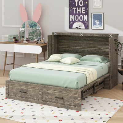 Wall-Mounted Murphy Bed Cabinet With Integrated Charging Station, Flexible Foldable Bed With 1 Spacious Storage Drawer