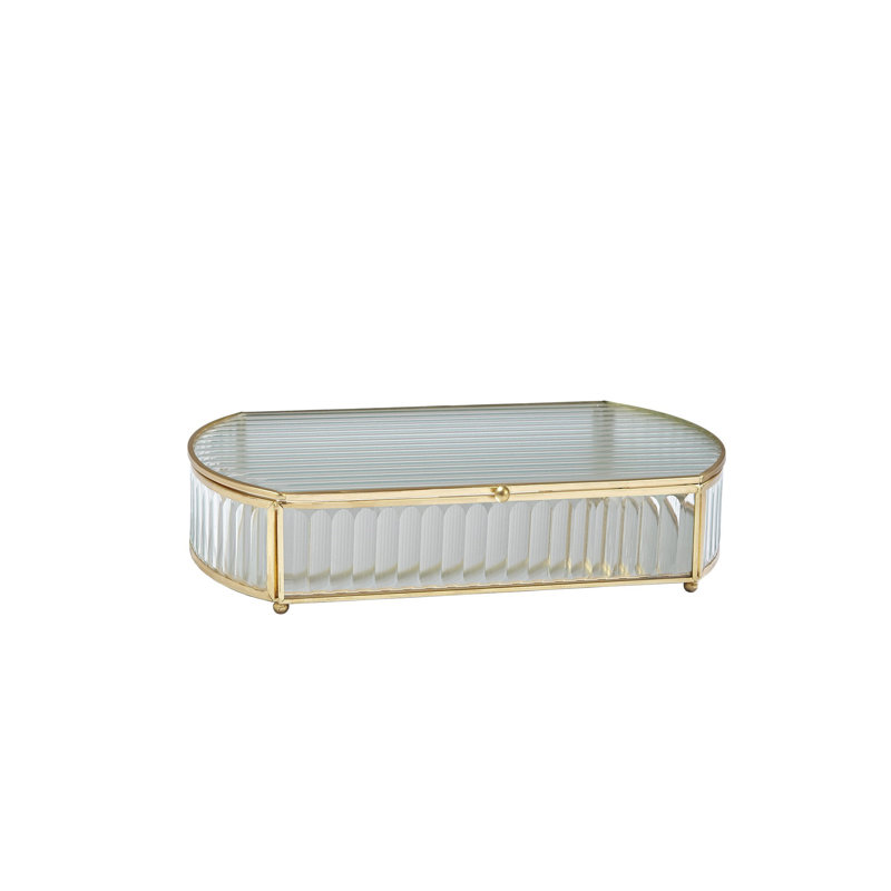 Boîte ovale en verre Reeded, H 2,75 po x l 9,25 po x P 5,5 po