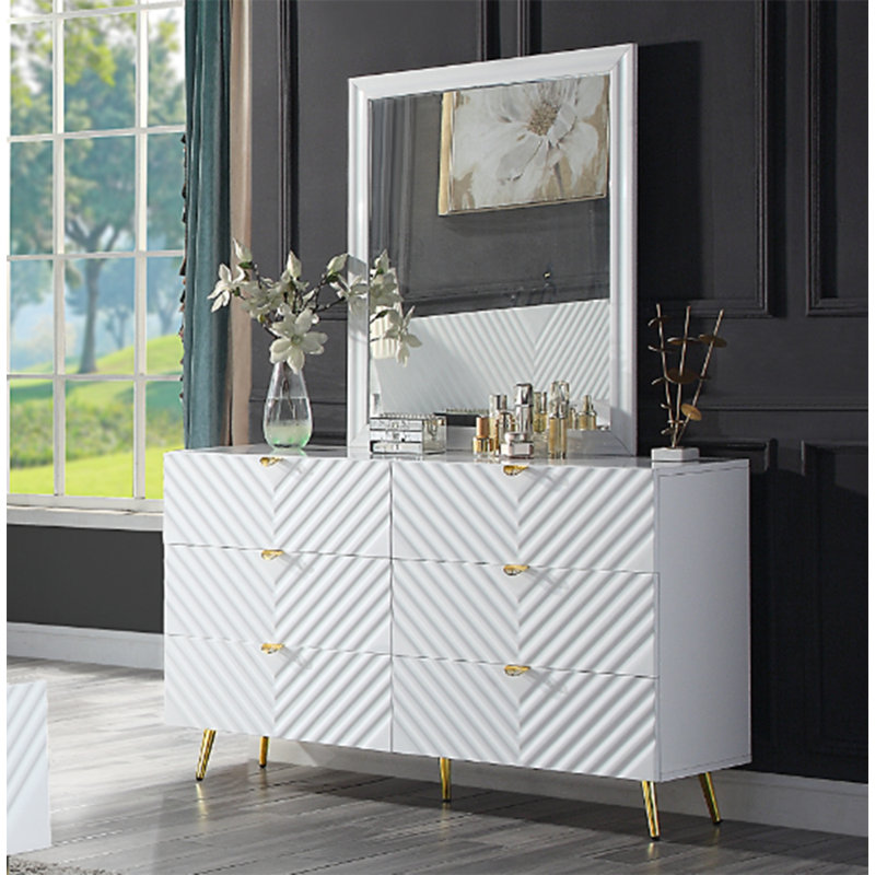 Commode double 6 tiroirs avec miroir Heusain, gris