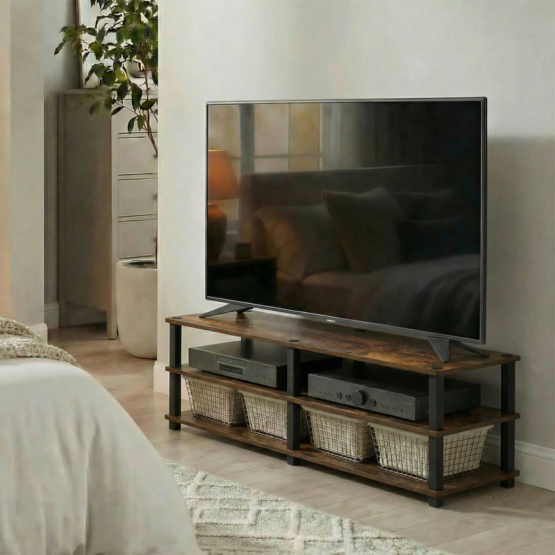 Meuble télé pour téléviseur de 55 po ou moins Hiles, Pin ambré / noir