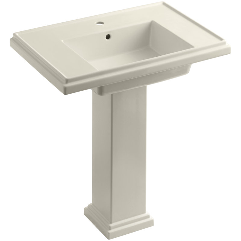 Tresham Fireclay Pedestal Bathroom Sink, Almond, Single, 34.625" H x 19.5" W x 30" L
