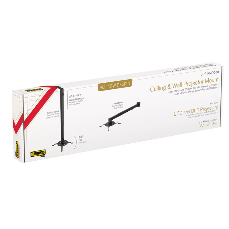 ProMounts Premium Universal Extended Overhead Ceiling Projector Mount, Supports up to 22lbs