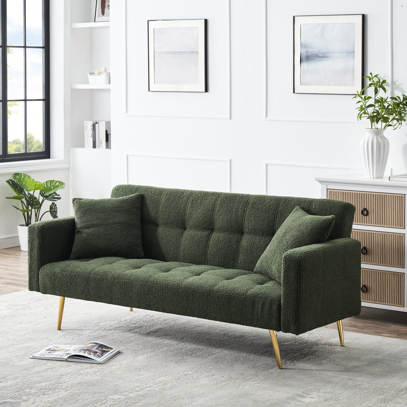 Lit en polaire de 71,7 pouces, sièges pour 3 personnes, pieds en métal, deux coussins décoratifs, conception moderne, assemblage facile, lit confortable de fabrication solide, espace de vie idéal