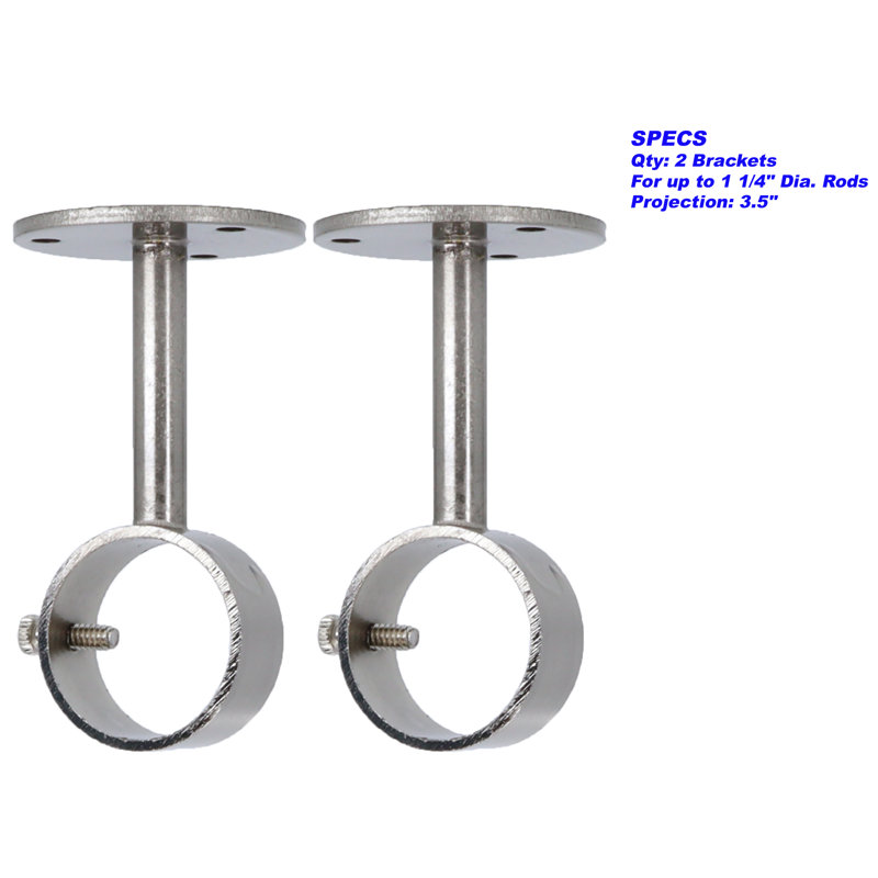 Meriville Ceiling-Mounted Brackets, for up to 1 ¼” Diameter Drapery Rods, Satin Nickel