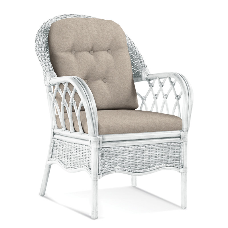 Chaise avec accoudoirs rembourrée Everglade, Blanc givré, Tissu beige performant - 0851-73