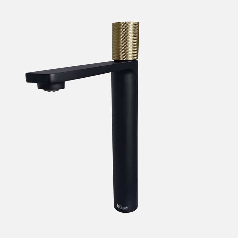 Robinet élégant pour salle de bain à vasque en or noir mat 11 po, Noir mat / Or