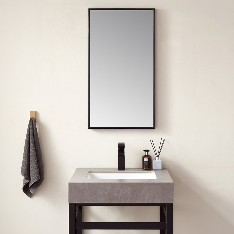 Wallace Metal Flat Wall Mirror, 32" x 17.7", Matte Black