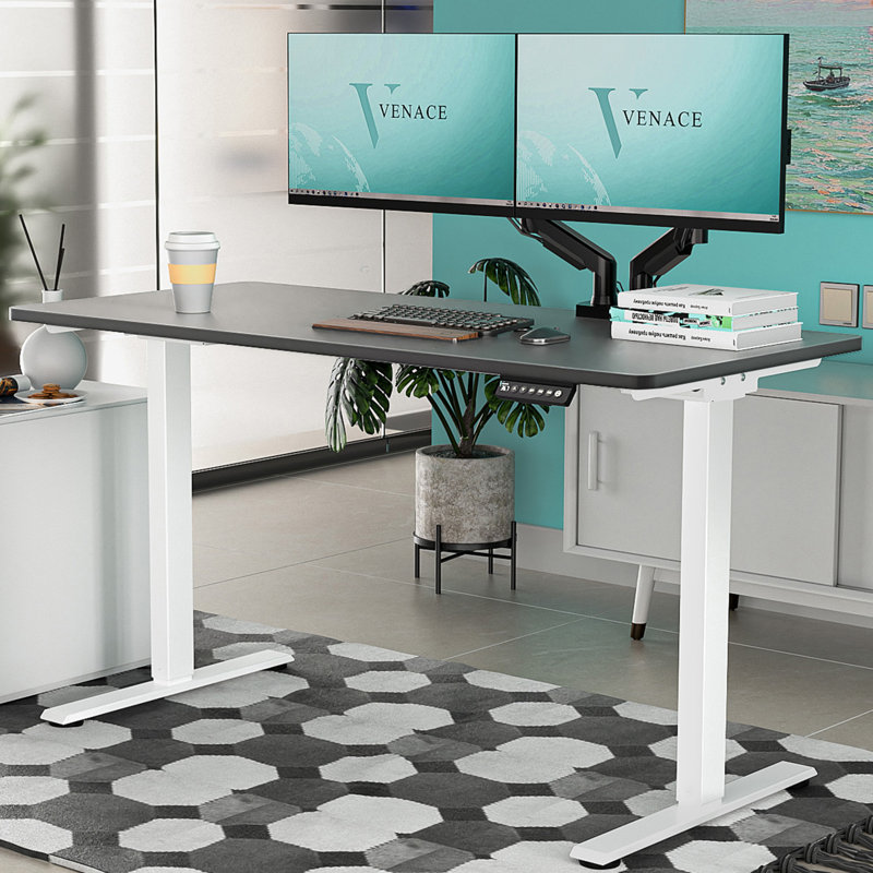 Standing Desk, 46.5" H x 47.24" W x 23.62" D, Black, White