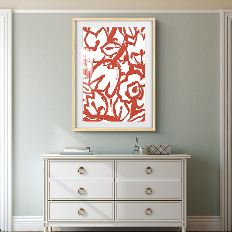 «Red Brush Floral I», impression encadrée, Naturel, H 28,5 po x l 20,5 po