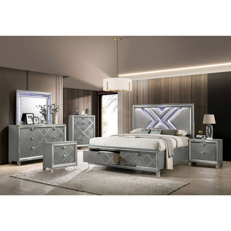 Ensemble de chambre à coucher 6 pièces Waldrup, Très grand, Argent