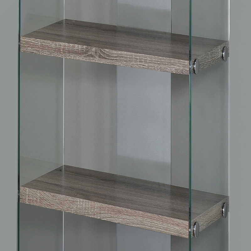 Bibliothèque, bibliothèque, étagère, 5 niveaux, H 60 po, bureau, chambre à coucher, stratifié brillant, verre trempé transparent, contemporain, moderne