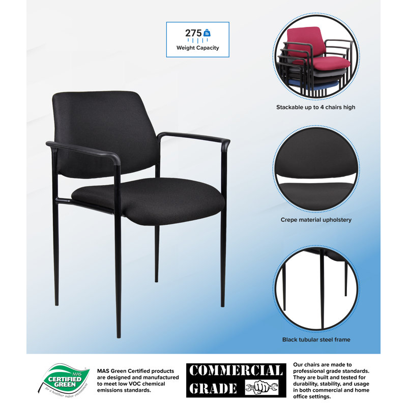 Modern Black Vinyl and Metal Stacking Chair with Comfort Arms