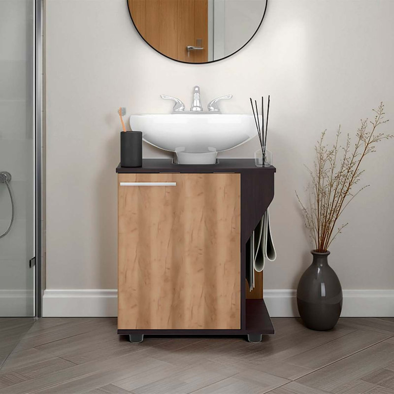 Armoire de rangement en wengé et chêne naturel avec deux tablettes