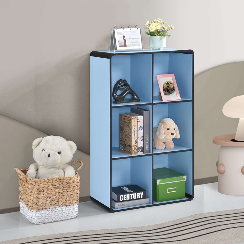 Bibliothèque ouverte 6 cubes Maresova, Bord noir et stratifié bleu clair