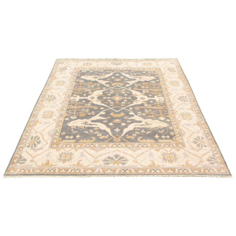 Tapis décoratif en laine de conception unique 8 pi x 9 pi 10 po noué à la main New Age Ushak