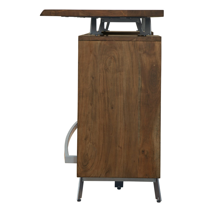 68'' Walnut Acacia Bar with Graphite Metal Legs