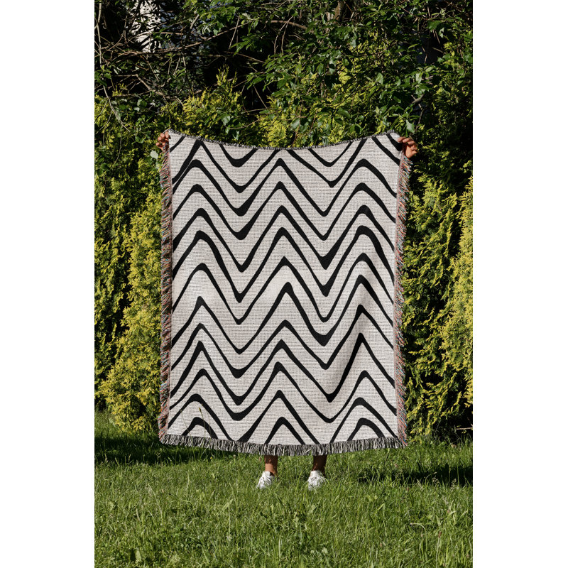 Jeté en coton Zig Zagg, Noir, 60 x 60