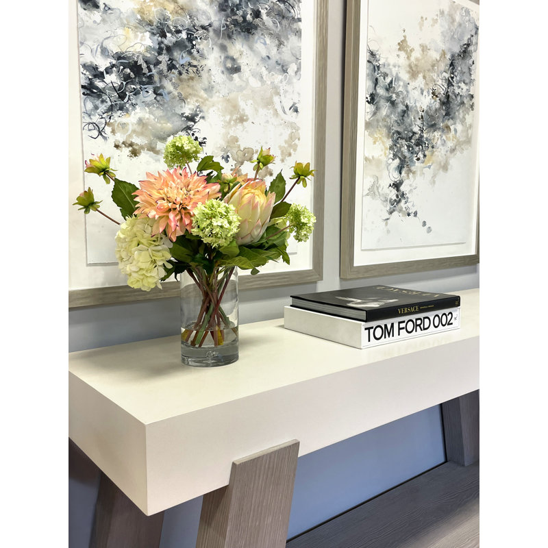 Dahlia, Hydrangea and Protea Arrangement in Glass Vase