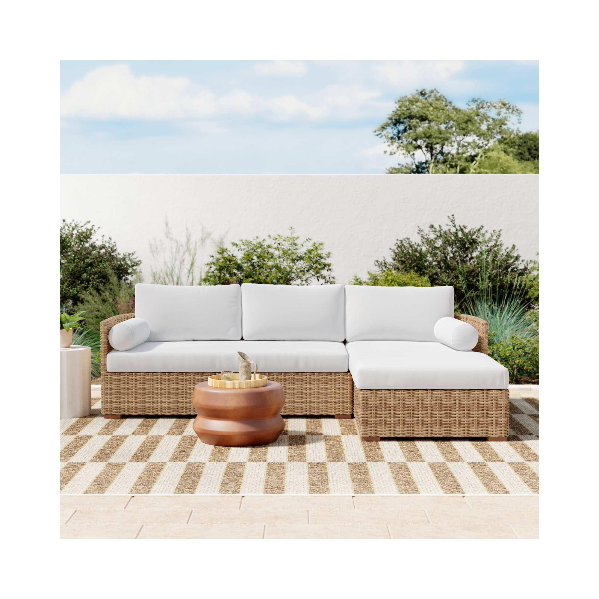  Maddie 100" Wicker Chaise Sectional, Natural