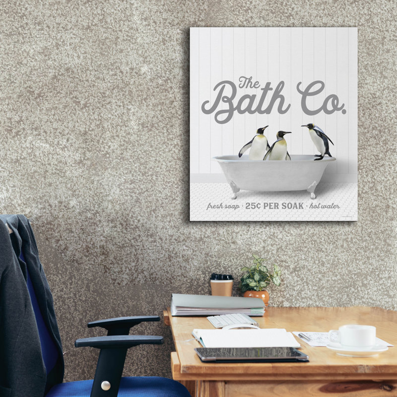  «Penguins 25 Cents Per Soak», art mural sur toile avec lettres et lignes, 26 po x 30 po