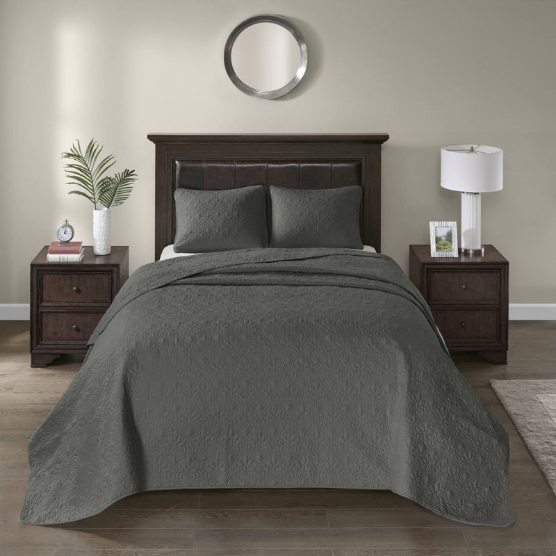 Ensemble de couvre-lit réversible Québec, Couvre-lit double et 2 taies décoratives standard, Gris foncé