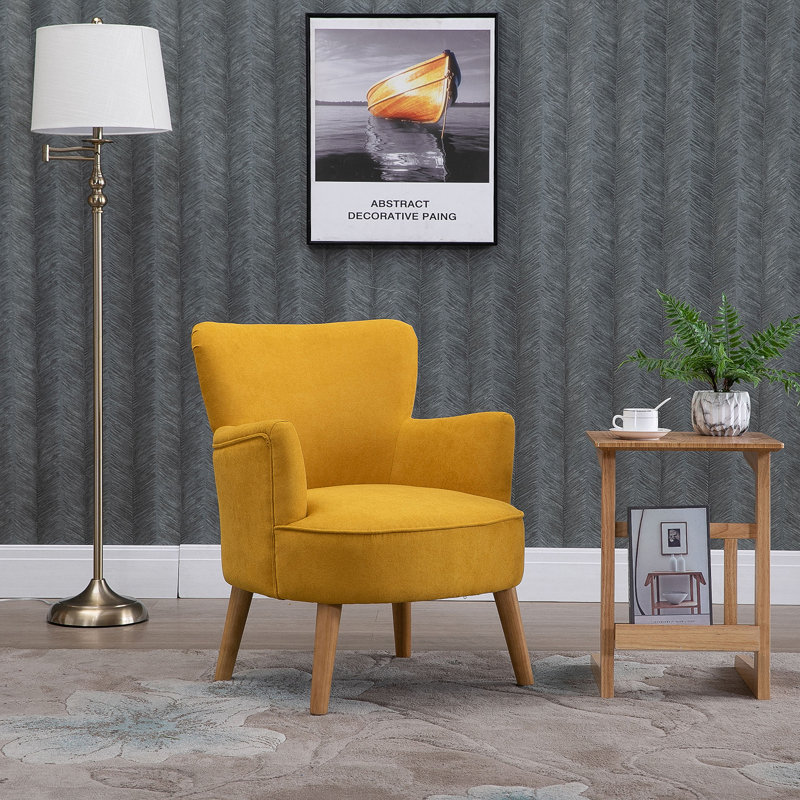 Acevedo Upholstered Plain Weave / Muslin Armchair, Ochre
