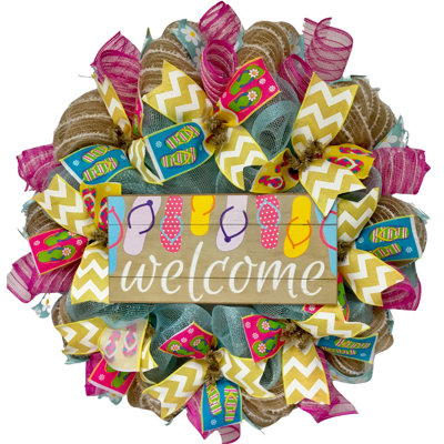 Summer Wreath with Welcome Flip Flops