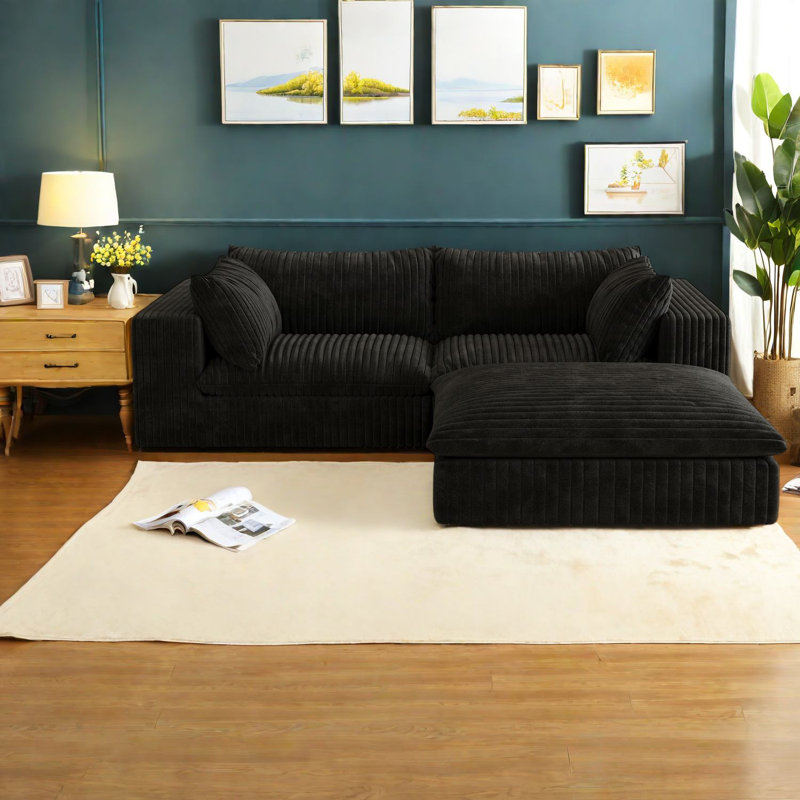 Canapé modulaire Boneless Versatile Cloud, tissu velours côtelé pour espaces de vie, noir