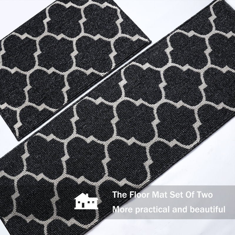 Kitchen Mats 2-Piece Non Slip,Absorbent Dirt-Resistant Machine Washable Rug for Laundry,Entry, Black