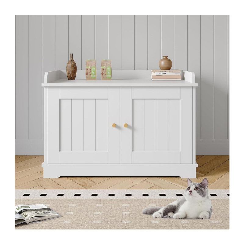 Boîte à litière blanche en bois pour chat