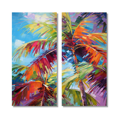 Popart Palm Trees - Palms & Palm Trees Wall Art, Multi-Color Floral Canvas Print 2 Piece