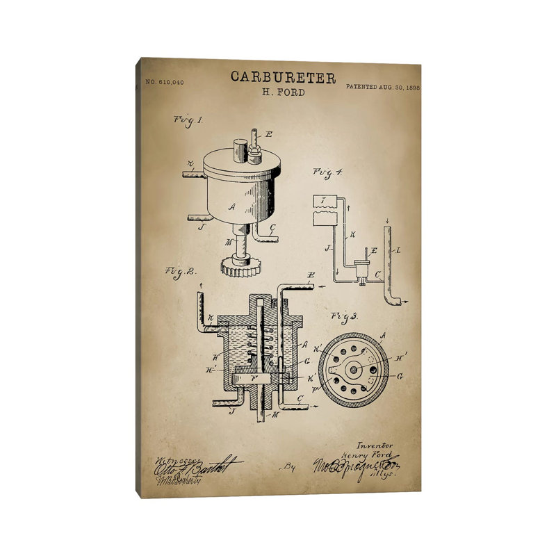 Ford Carbureter - Wrapped Canvas Print, 30.48 cm H x 45.72 cm W